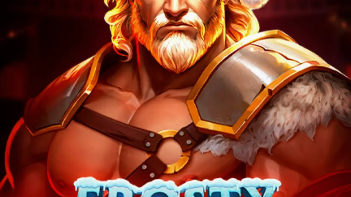 Cenário festivo e gelado do slot Frosty Rage com elementos de gladiadores
